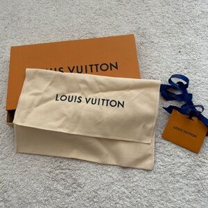 Louis Vuitton Beige Dust Bag with Orange Tag and Blue Ribbon